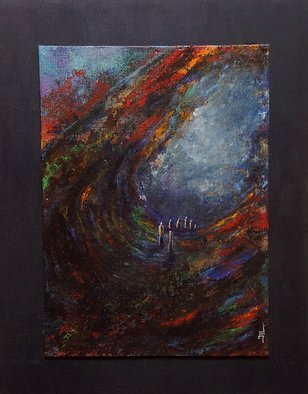 Jean-luc Lacroix: 'Procession nomade', 2012 Acrylic Painting, Abstract Figurative.     Acrylic on canvas, 24 x 33 cm. abstract landscape, 34 x 48 cm, framed     ...