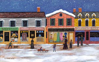 Janet Munro: 'Winter on Main Street', 2015 Other Painting, Americana.   View of Main Street in Nantucket Image size is: 24 x 16mixed media on archival rag papermatted and framed in a handsome wood frame - ready to hang ...