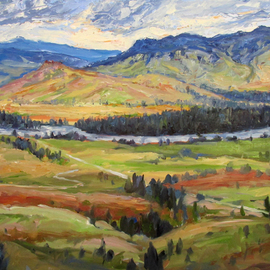 John Maurer: 'Flathead River Valley Montana', 2014 Oil Painting, Landscape. Artist Description:  American landscape, western, colorful, oil painting, palette knife. ...