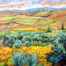 John Maurer: 'Tuscanys Finest', 2017 Oil Painting, Landscape. Artist Description: Oil on canvas.  A scene from the heart of Tuscany, the charming village of Montalcino.  Comes framed in a brushed silver floater frame. ...