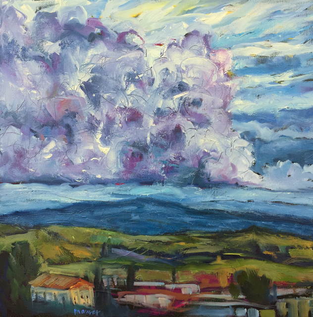 John Maurer  'Evening Sky Volterra Italy', created in 2018, Original Painting Acrylic.