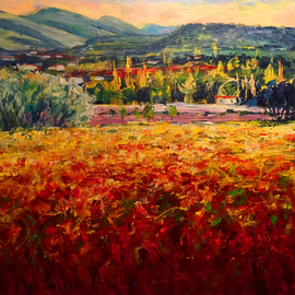 John Maurer: 'provence ablaze', 2019 Acrylic Painting, Landscape. Artist Description: Original acrylic painting from my trip to Provence.  Painted on birch cradle boart with palette knives and brushes.  ...