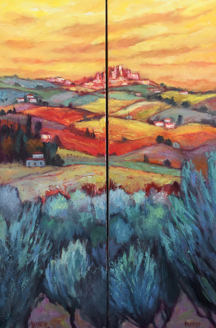 John Maurer  'San Gimigniano Diptych', created in 2020, Original Painting Acrylic.