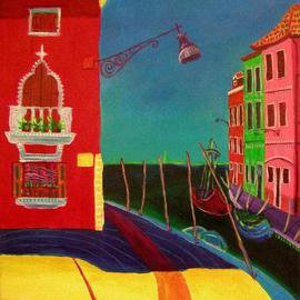 Jeanie Merila: 'Burano Windo with Lamp', 2002 Acrylic Painting, Landscape. 