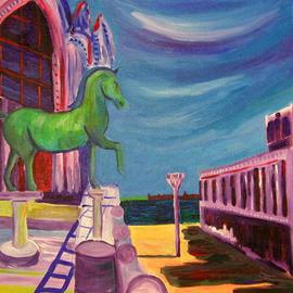 Jeanie Merila: 'Horse at St Marks Cathedral ', 2003 Acrylic Painting, Landscape. Artist Description: This painting was painted from a photograph I took at the Basilica San Marco in Venice, Italy. You can see one of the Horses of St. Mark with the Piazzetta and the Canal Grande in the background. ...