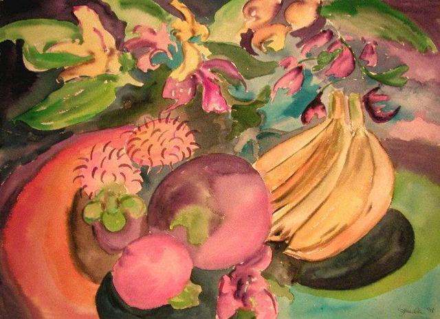 Artist Jeanie Merila. 'Still Life With Rambutan' Artwork Image, Created in 1998, Original Watercolor. #art #artist