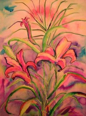 Jeanie Merila: 'Sunrise Lilys', 2003 Watercolor, Floral. 
