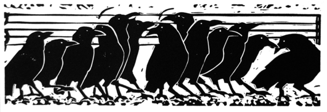 Joan Colbert  'Promenade Of Crows', created in 2006, Original Printmaking Linoleum.