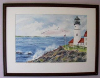 Joanna Batherson: 'Portland Headlight', 2003 Watercolor, Seascape. Artist Description: An original watercolor inspired by a visit to the beautiful lighthouse in Maine. ...