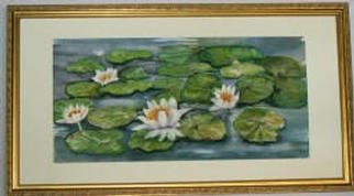 Joanna Batherson: 'Waterlilies', 2003 Watercolor, Floral. An original watercolor framed in a wooden gold frame and it was inspired by the beautiful waterlilies in Maine. ...
