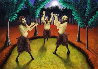 Joao Werner: 'three satyrs singing', 2016 Digital Art, Figurative. Digital Painting Bitmap  Painter 2016 GiclA(c)e on paper Arches Aquarelle Rag,  100  cotton .Limited edition to 20 prints.Dated, signed, numbered and stamped.With Certificate of Authenticity. ...