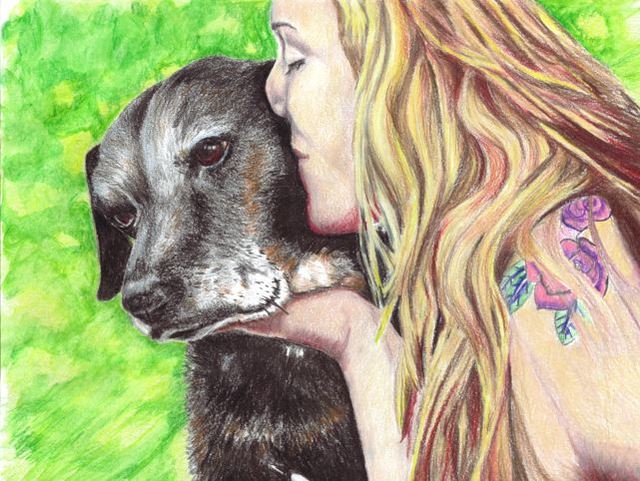 Artist Jodie Hammonds. 'Roxxy And The Kiss' Artwork Image, Created in 2016, Original Drawing Charcoal. #art #artist