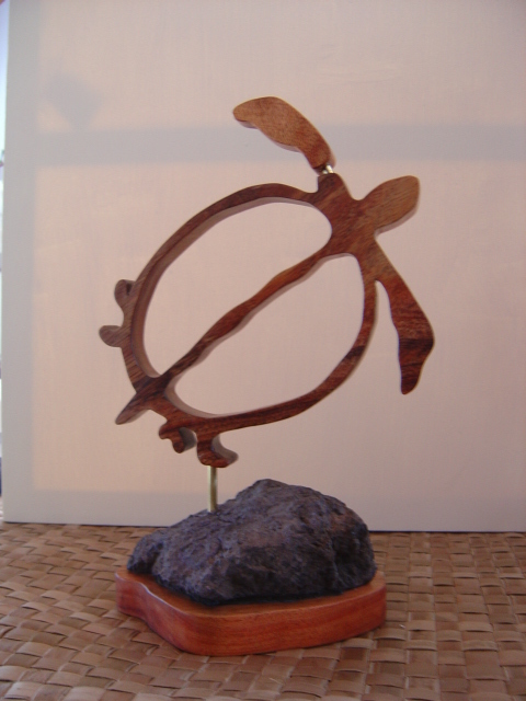 Joel P Heinz Sr.  'Petroglyph Honu', created in 2007, Original Sculpture Wood.