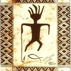 Joel P Heinz Sr.: 'Petroglyphs Fisherman', 2002 Acrylic Painting, Culture. 