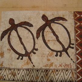 Joel P Heinz Sr.: 'Two Honu', 2006 Acrylic Painting, Culture. Artist Description:  Two Honu is acrylic on tapa ( also known as Kapa) cloth.  It is my representation of an existing Hawaiian petroglyph.  Tapa was widely used in ancient Hawaii, but today it is only brought out on special occasions. ...