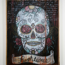 Joe Morris: 'The Path', 2008 Acrylic Painting, Ethnic. Artist Description:  Day of the Dead Skull with hand written passage. Also used some staining techniques on top of acrylic. ...
