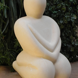 Joe Xuereb: 'goddess of peace', 2019 Limestone Sculpture, Figurative. Artist Description: Carved from quarried limestone, this figure is inspired from the Malta Prehistoric Temples Fertility Goddess sculpture.  Its kneeling posture gives a solitary and peaceful mood. ...