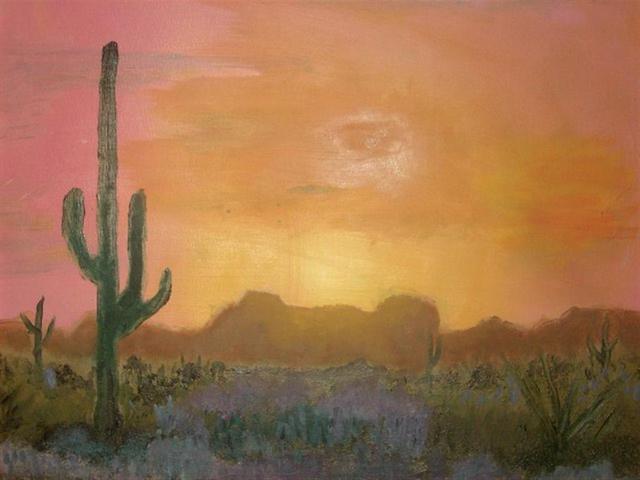 Artist John Hughes. 'Desert Sunset' Artwork Image, Created in 2016, Original Painting Oil. #art #artist
