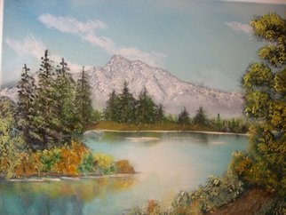 John Hughes: 'Mountain Lakeview', 2016 Oil Painting, Landscape.  Original Oil Painting on Double Primed Stretched Cotton Canvas...