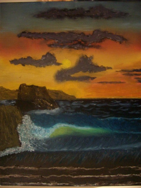 Artist John Hughes. 'Seaside At Sunset' Artwork Image, Created in 2016, Original Painting Oil. #art #artist