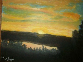John Hughes: 'Sunseu over Lake', 2016 Oil Painting, Landscape. Original Oil Painting on Double Primed Cotton Canvas. Unframed. ...