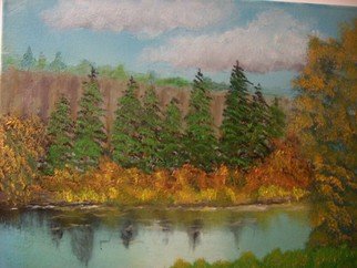 John Hughes: 'Tree Lined River', 2016 Oil Painting, Landscape. Original Oil Painting on Double Primed Cotton Canvas. Unframed. ...