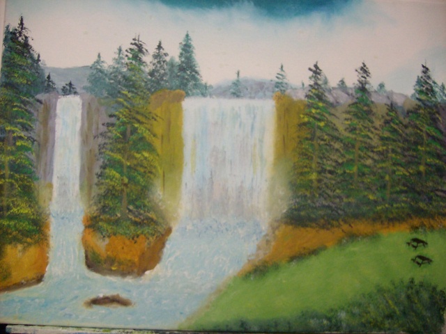 Artist John Hughes. 'Twin Waterfalls' Artwork Image, Created in 2016, Original Painting Oil. #art #artist