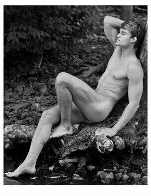 John Falocco: 'asleep by a stream', 2023 Black and White Photograph, Nudes. 16x20 Image on 17x22 Fiber Base Paper...