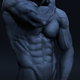 John Falocco: 'blue torso', 2023 Digital Photograph, Nudes. Artist Description: 16x16 Image on 17x22 Fiber Base Paper...