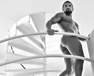 John Falocco: 'kurt on the balcony', 2023 Digital Photograph, Nudes.  6x20 BW Male Nude on 22x17 Fiber Base paper...