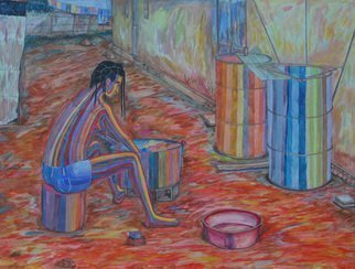 John Powell: 'Home Alone', 2013 Watercolor, Figurative.  From washing series.  Water Colour, on 100 acid free water colour paper.  painting, acrylic painting, modernart, ruralscenery, people at home, post modern art, johnpowell.  Prints are availablecontact me...