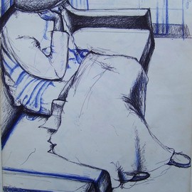 John Powell: ' Thinker 3', 1987 Pen Drawing, Figurative. Artist Description:  From Think series. . . ...