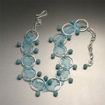 Aquamarine Italian Mesh Metal Ribbon Necklace with Amazonite By John Brana