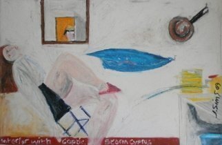 John Sims: 'coptic storm cyprus', 2009 Oil Pastel, Figurative. I opened the door of my room at The Cyprus College of Art and a hot strong sand laden wind blew in straight from Africa across the Med. This is a somewhat exaggerated, whimsical portrayal of the event ...