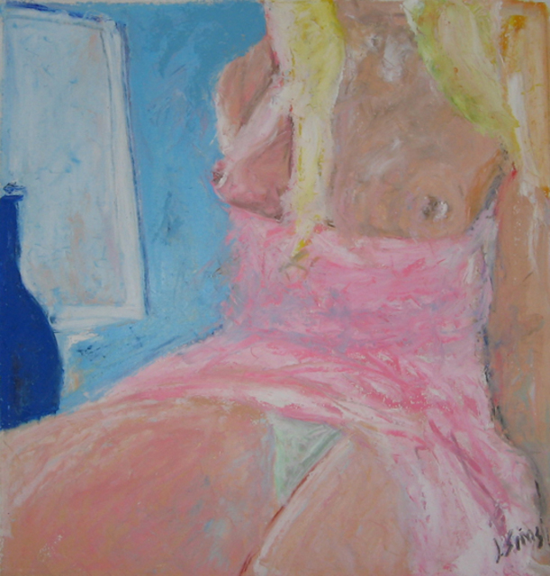 Artist John Sims. 'The Pink Dress' Artwork Image, Created in 2011, Original Mixed Media. #art #artist
