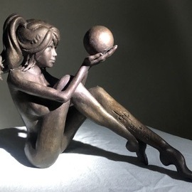 James Johnson: 'INTUITION 2nd edition', 2019 Bronze Sculpture, Nudes. Artist Description: Free shipping within the continental USA.  Understanding the present and knowing the future happens everyday.  She was created using a cold cast coat method where bronze powder is incorporated into another media.  The patina is created using liver of sulfur.  Limited edition of 150 with an artistaEURtms ...