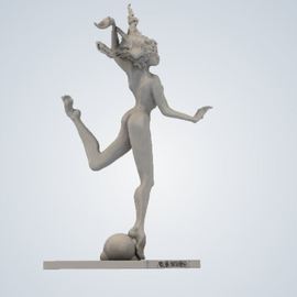 James Johnson: ' IRIS', 2019 Steel Sculpture, Nudes. Artist Description:  A moment to fight or of flight, sure and brave either way.  The work is composed of 60 stainless steel and 40 bronze with a light brown color and a granular surface.  These are high resolution renderings of a limited edition of 20 with an artistaEURtms signature, ...