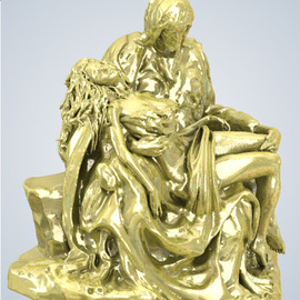 James Johnson: 'joseph and child', 2021 Other Sculpture, Figurative. Artist Description: Free shipping within the continental USA.  A nod to the other members of the Family.  Gold plated bronzesteel.  Available as a NFT at 