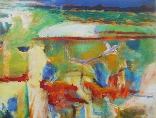 John Tierney: 'les heures ', 2015 Oil Painting, Abstract Landscape.  abstract landscape painting diptych lyrical red, ochre crete chania john cobalt bluetierney painter oil perfect linen intense color investment art pagan massachusetts indigenous abstract ...