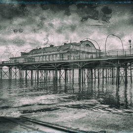 Jonathan O'hora: 'cleethorpes pier', 2017 Black and White Photograph, Architecture. Artist Description: Photography: Digital, Black   White and Photo on Paper.Cleethorpes Pier, LincolnshirePhotography: 20aEUR X 14aEUR Archival print signed by the artist.ORIGINAL PRINT - Limited Edition of 25 Crafted Prints  ultraHD Photo Print on Fuji Crystal DP II  Cleethorpes Pier is a pleasure pier in the town of Cleethorpes, ...