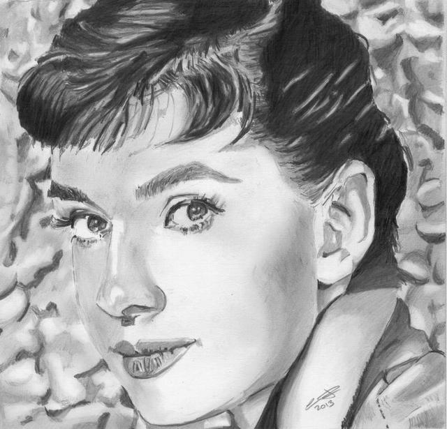 Artist Chris Jones. 'Audrey Hepburn' Artwork Image, Created in 2013, Original Drawing Pencil. #art #artist