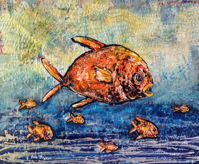 Artist Eve Jorgensen. 'Fish In The Ocean No 2' Artwork Image, Created in 2019, Original Painting Acrylic. #art #artist
