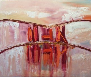 Eve Jorgensen: 'on the edge no 2', 2021 Acrylic Painting, Abstract. Contemporary abstract artwork on shades of orange, pinks and reds. Reflective peaceful medative artwork in acrylic paint on stretched Canvas.61x51cmBy popular Australian Artist Eve Jorgensen, based in Qld ...