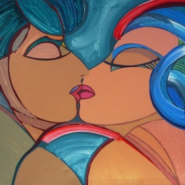 Jose Miguel Perez Hernandez: 'lovers', 2015 Acrylic Painting, Erotic. Artist Description: Description Beautiful artwork in which the artist paints an intimate moment in the couple. The purity of a kiss, the pictorial gesture where the freshness, spontaneity make this painting a gestural work. The color range, as well as the drawing is put in function of the conceptual load. ...