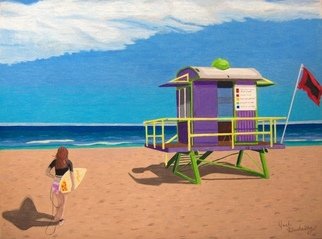 Joshua Goehring: '12th street station', 2008 Pencil Drawing, Beach.  Original colored pencil on illustration board artwork depicting the 12th street lifegaurd station on Miami Beach, FL. ...
