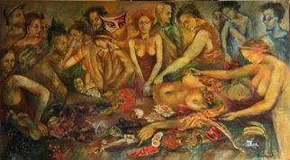 John Biro: 'live dinner', 2009 Oil Pastel, People. oil on canvas...
