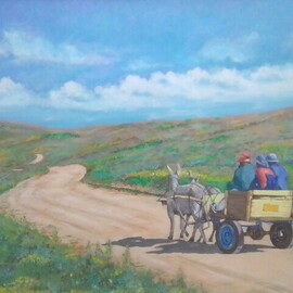 Phillip Matthews: 'donkey power', 2023 Acrylic Painting, Transportation. Artist Description: Original acrylic on canvas painting of a primitive form of transport. ...