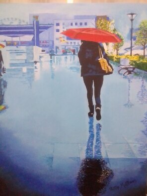 Phillip Matthews: 'london winter', 2023 Acrylic Painting, Philosophy. London sidewalk on a rainy day. ...