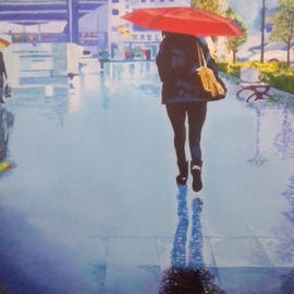 Phillip Matthews: 'london winter', 2023 Acrylic Painting, Philosophy. Artist Description: London sidewalk on a rainy day. ...