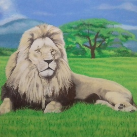 Phillip Matthews: 'the lion king', 2023 Acrylic Painting, Wildlife. Artist Description: Majestic pose of the King of the jungle. ...